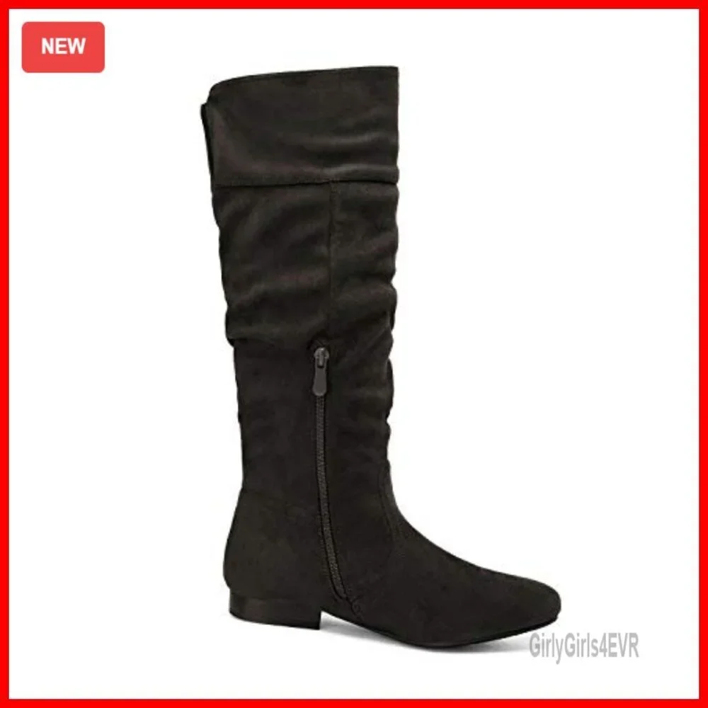 Knee High Pull On Boots with Faux Fur Lining and Hidden Pocket